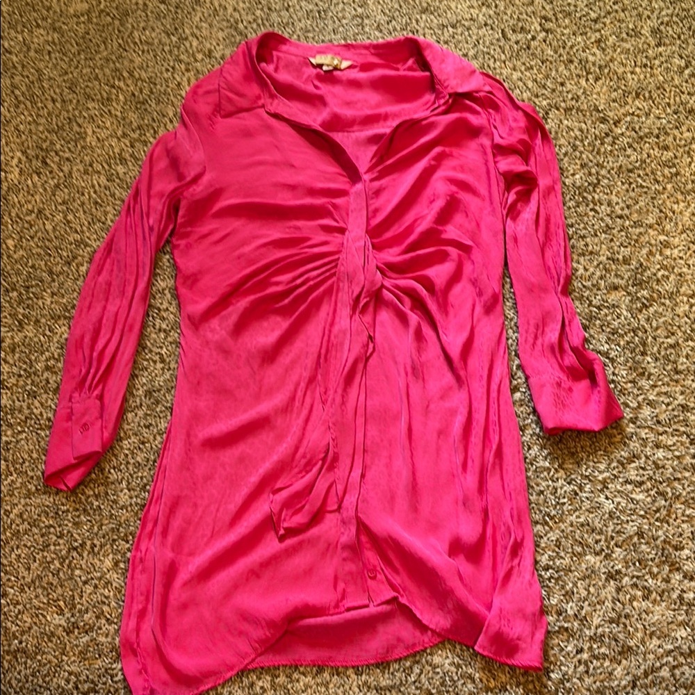 Steve Madden Pink Leopard Silk Dress. Button Down.